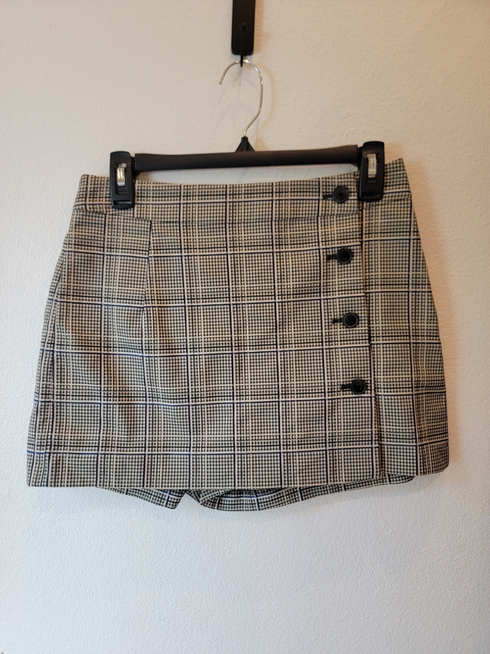 Sunday Best Plaid Mini Skort with Side Button Detail - Beige/Black